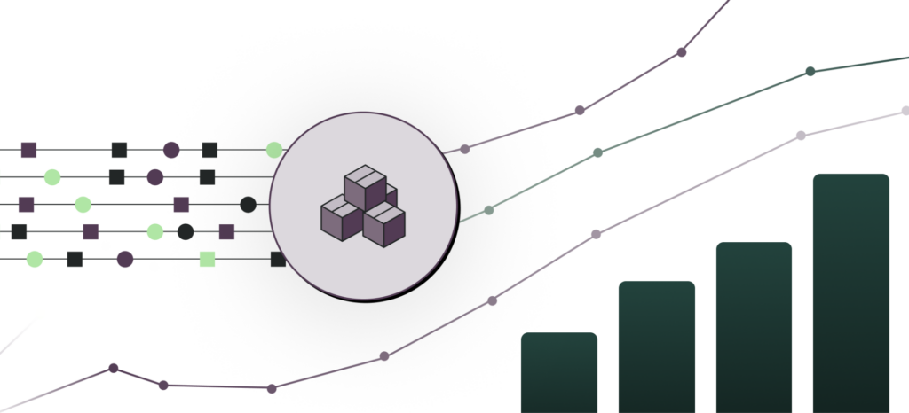 A visual representation of the demand forecasting process with graph bars and growth projections